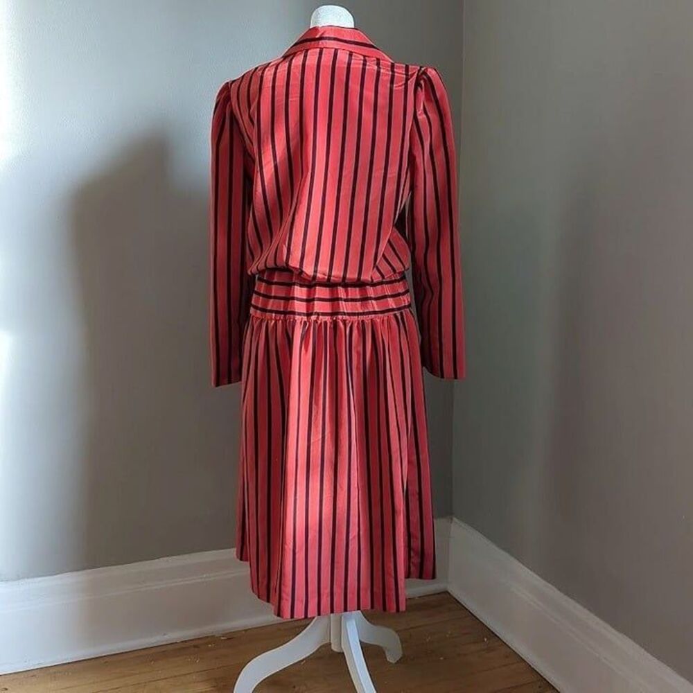 Vintage 70s Cora's Closet Midi Dress Red Stripe Secretary Size Petite Medium - Picture 3 of 11